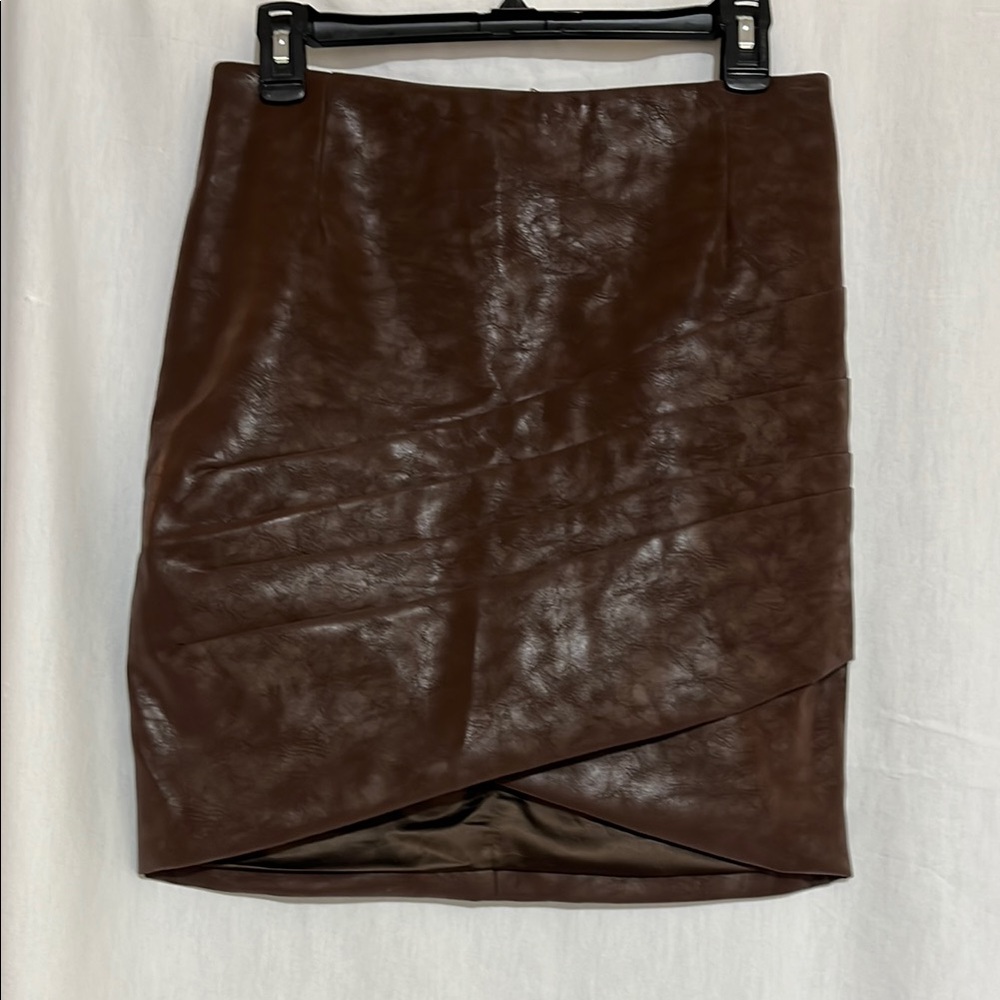 Guess Brown Faux Leather Asymmetrical Mini Pencil Skirt
